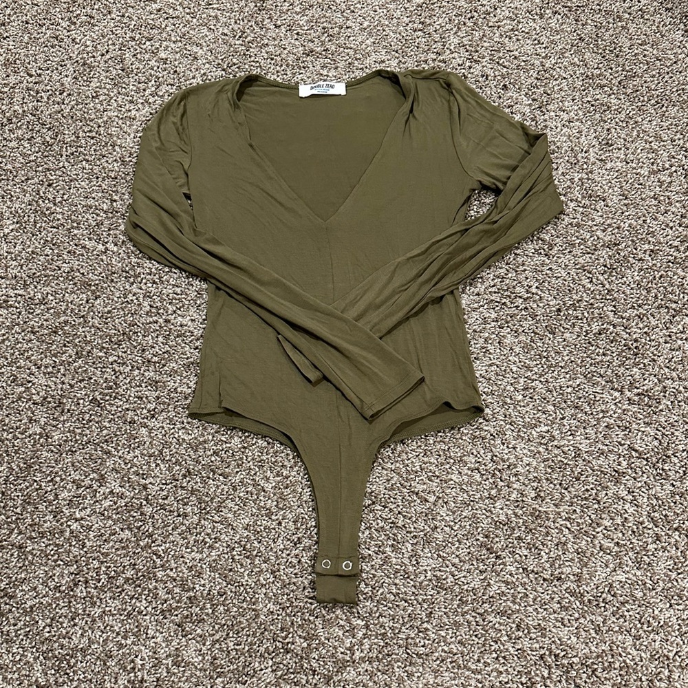 Low v neck olive green body suit
